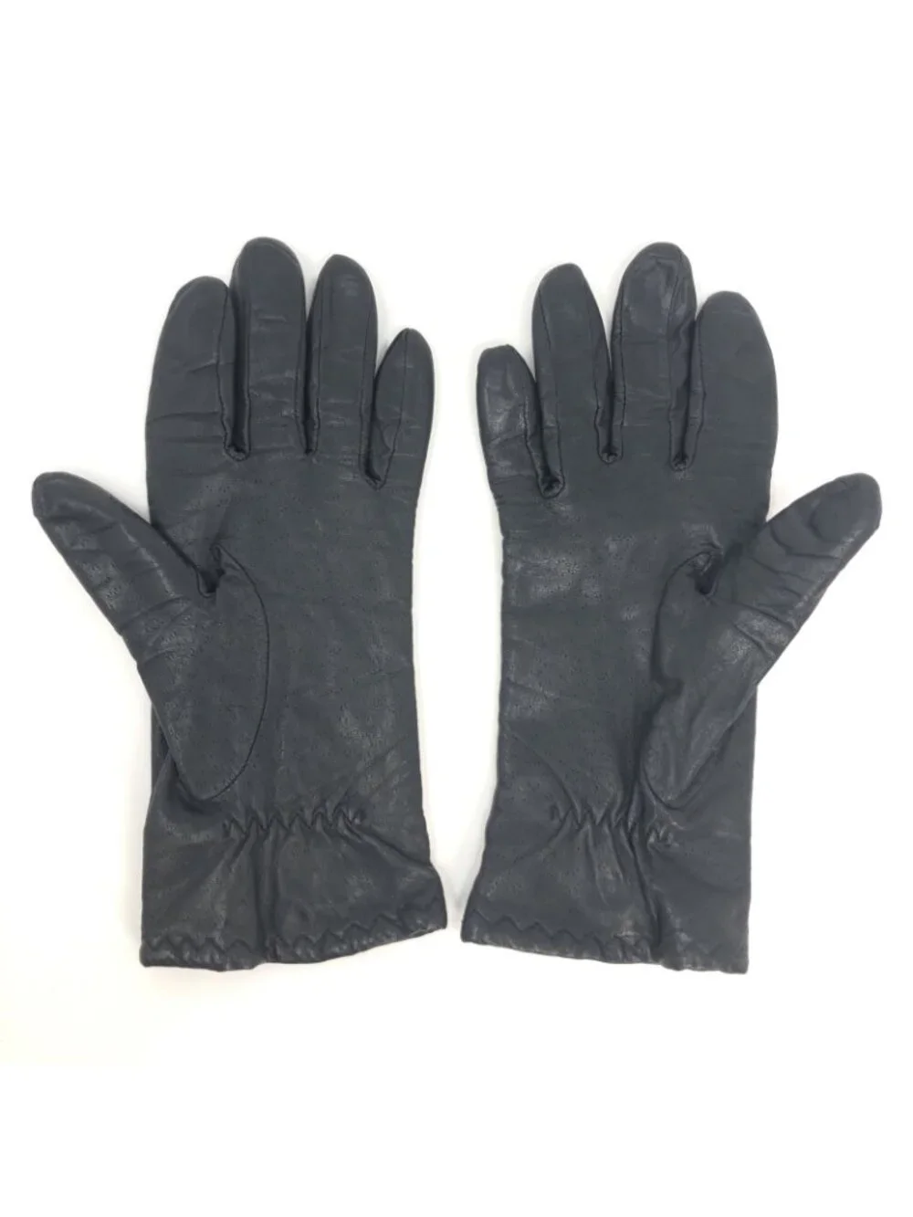 Leather Gloves Womens Medium Black Knit Lining Winter Supple Perforated Casual